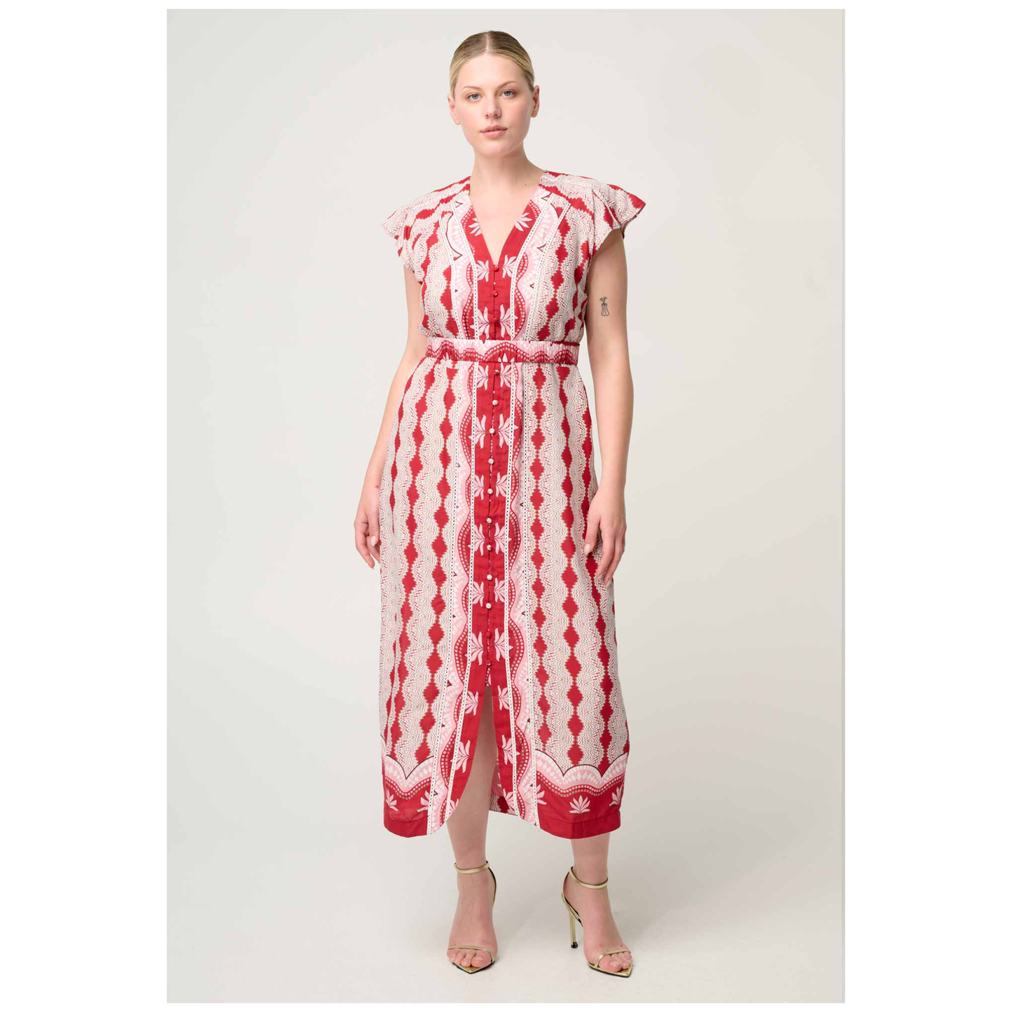 Once Was - Maya Faille Lace Trim Midi Dress | Marrakech Ruby