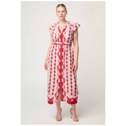 Once Was - Maya Faille Lace Trim Midi Dress | Marrakech Ruby