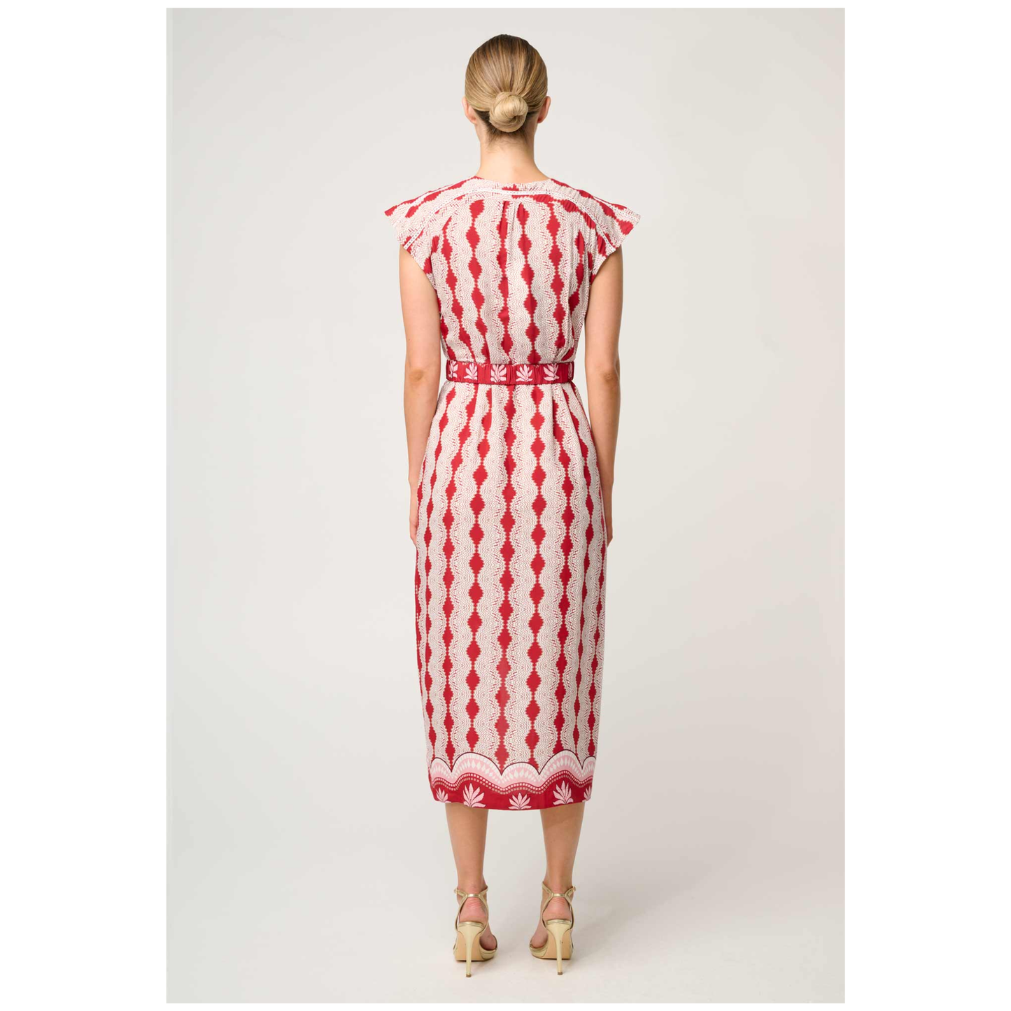 Once Was - Maya Faille Lace Trim Midi Dress | Marrakech Ruby