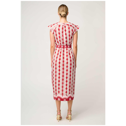 Once Was - Maya Faille Lace Trim Midi Dress | Marrakech Ruby