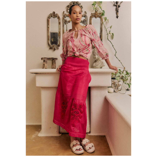 Once Was - Cordelia Shirred Waist Silk Cotton Skirt