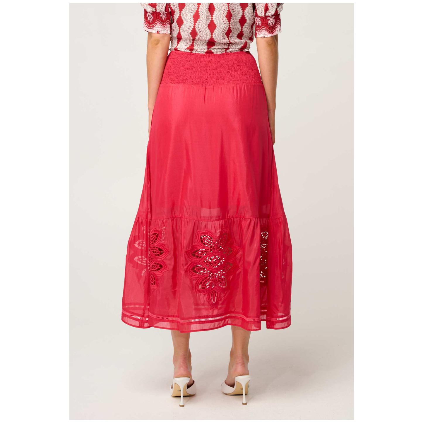 Once Was - Cordelia Shirred Waist Silk Cotton Skirt