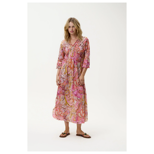 One Season - Long Poppy Cotton Dress | Muscat Multi Swirl