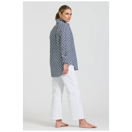 Shirty - Elodie Shirt | White/Navy Geo Print