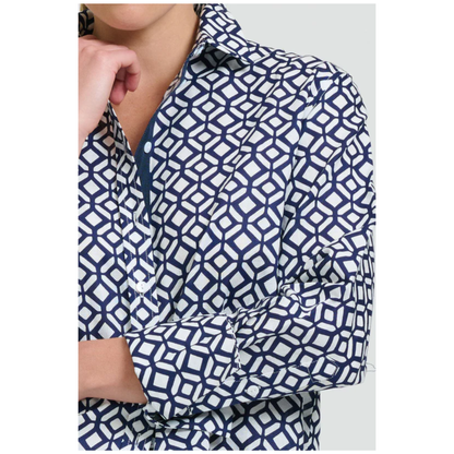Shirty - Elodie Shirt | White/Navy Geo Print