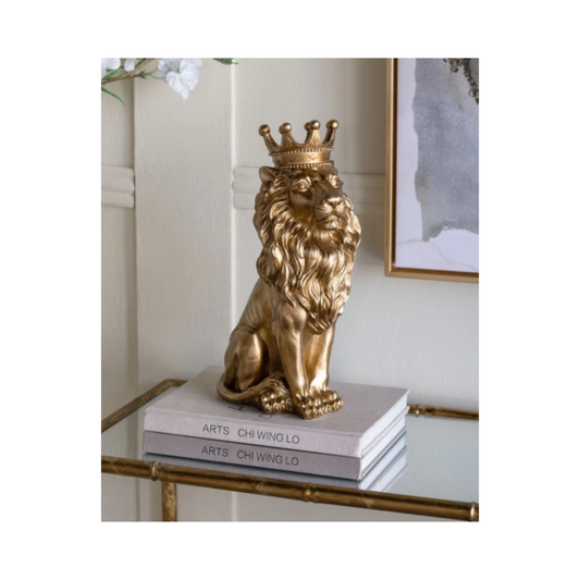 Giftware - Sitting Lion with Crown Statue | Gold | PICK-UP INSTORE ONLY