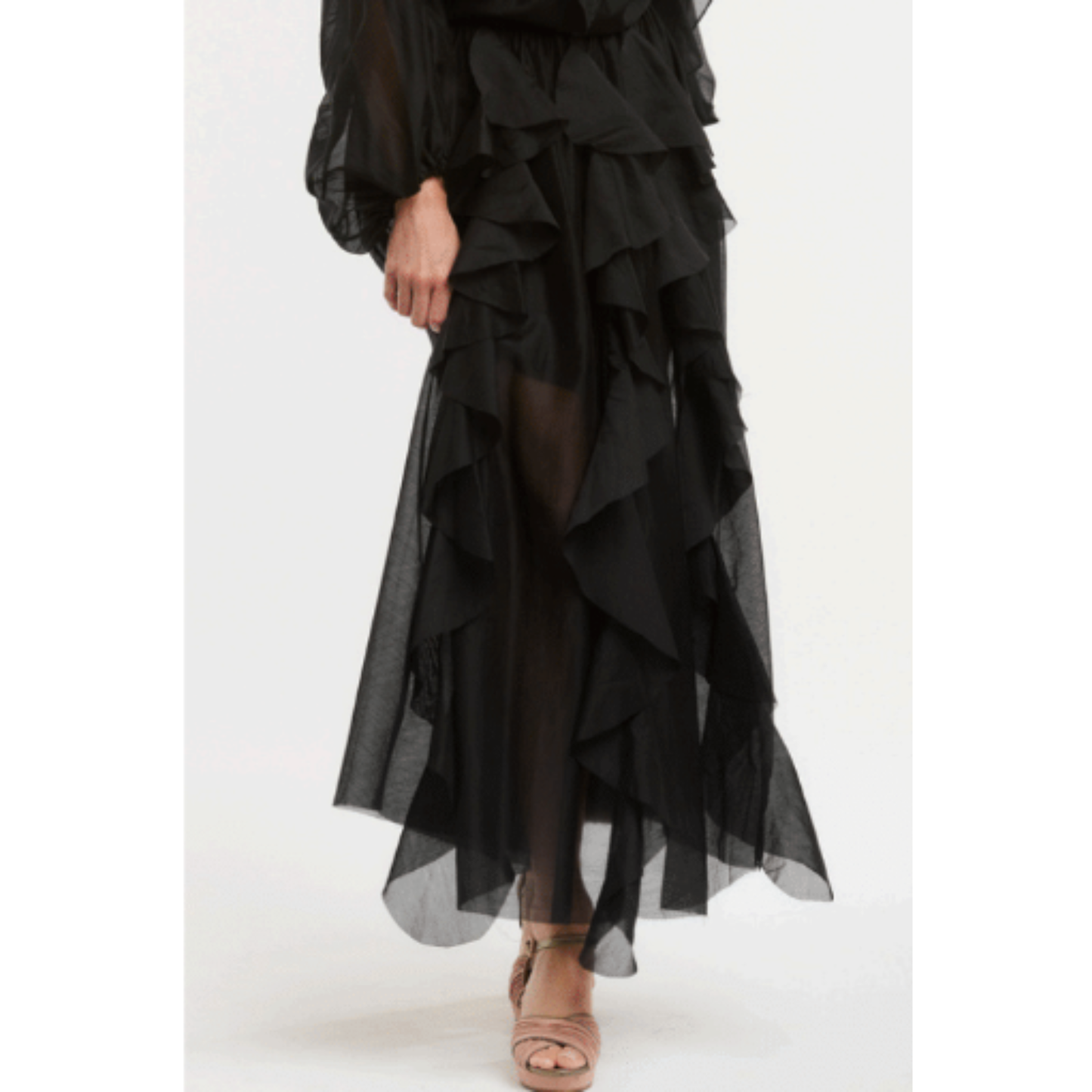 Urban Luxury - Sonita Ruffles Maxi Skirt | Black