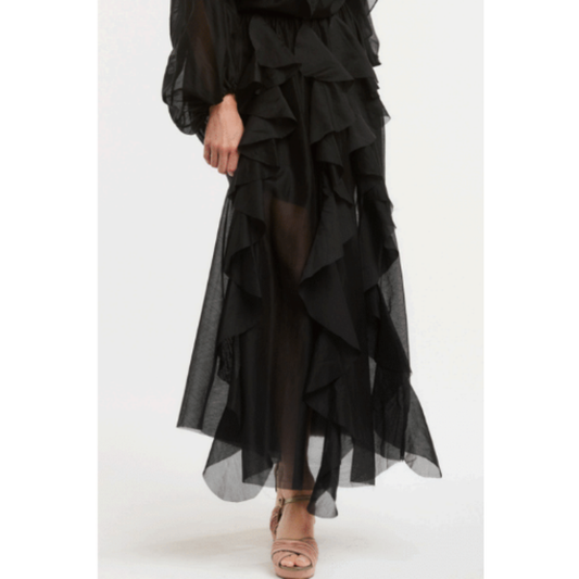 Urban Luxury - Sonita Ruffles Maxi Skirt | Black