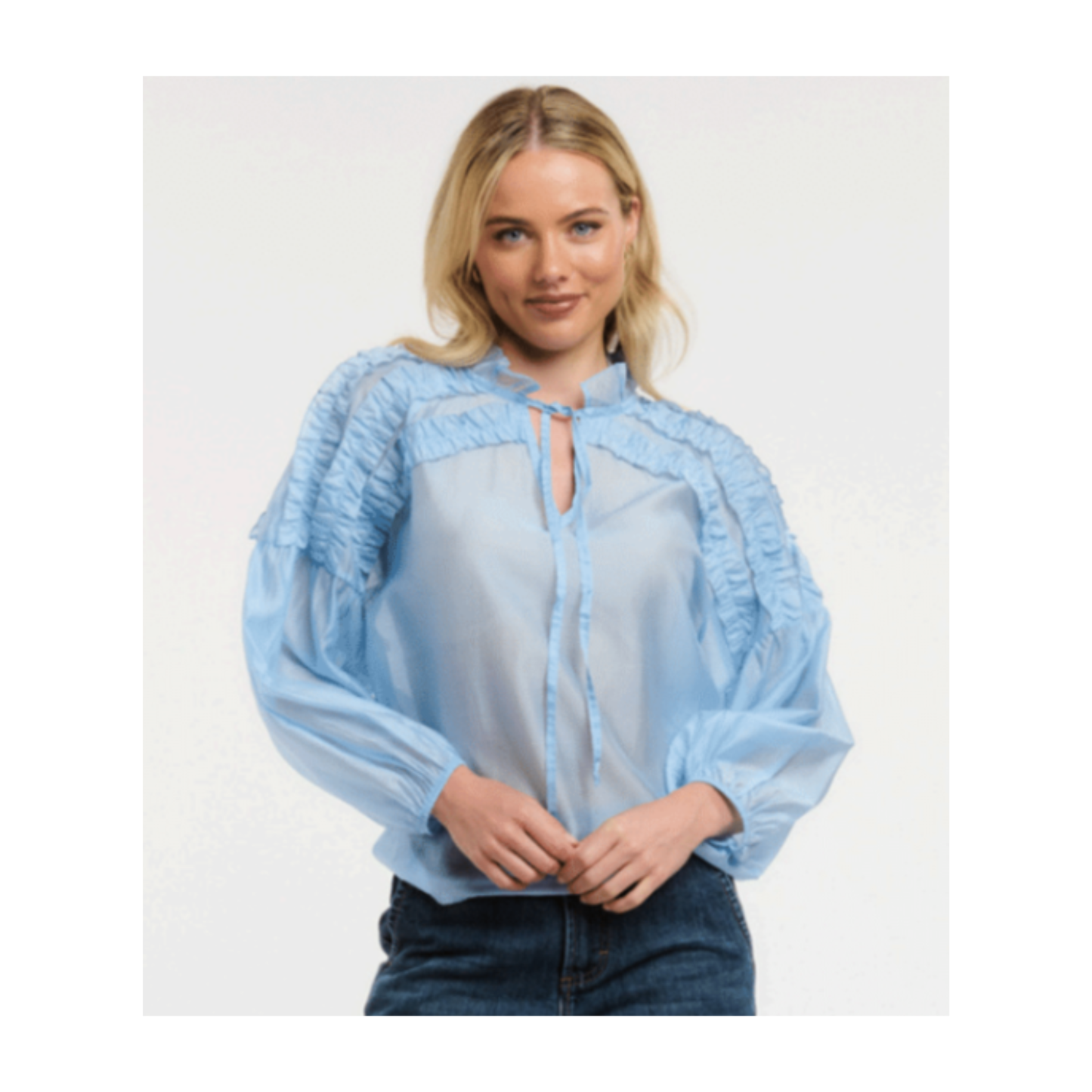 Urban Luxury - Francis Ruffled Tie Neck Blouse | Baby Blue