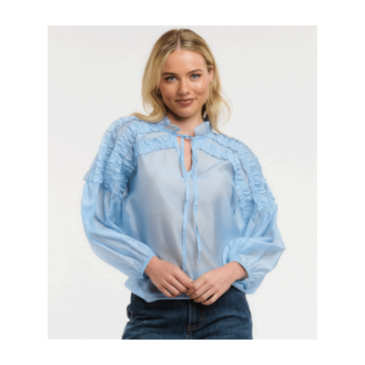 Urban Luxury - Francis Ruffled Tie Neck Blouse | Baby Blue