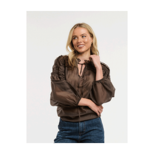 Urban Luxury - Francis Ruffled Tie Neck Blouse | Choco