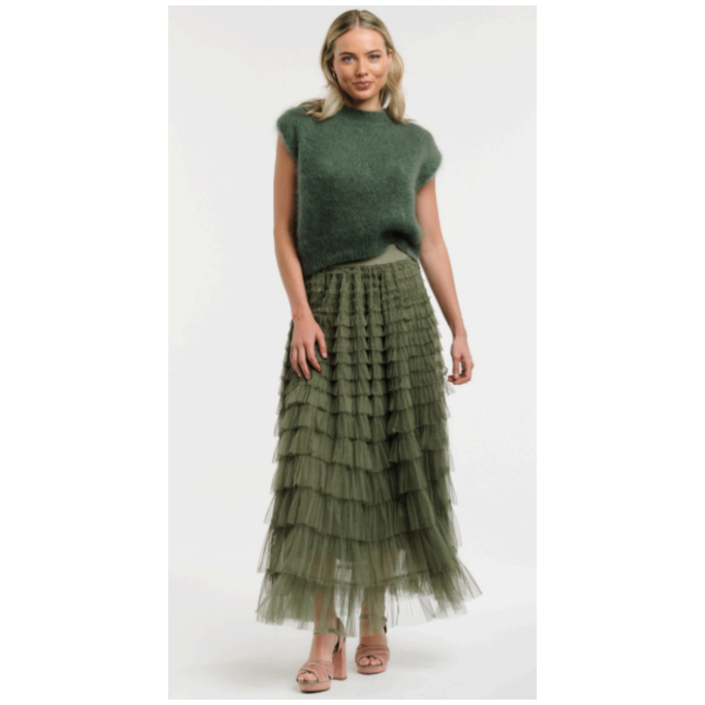 Sanchia Tulle Maxi Skirt | Khaki