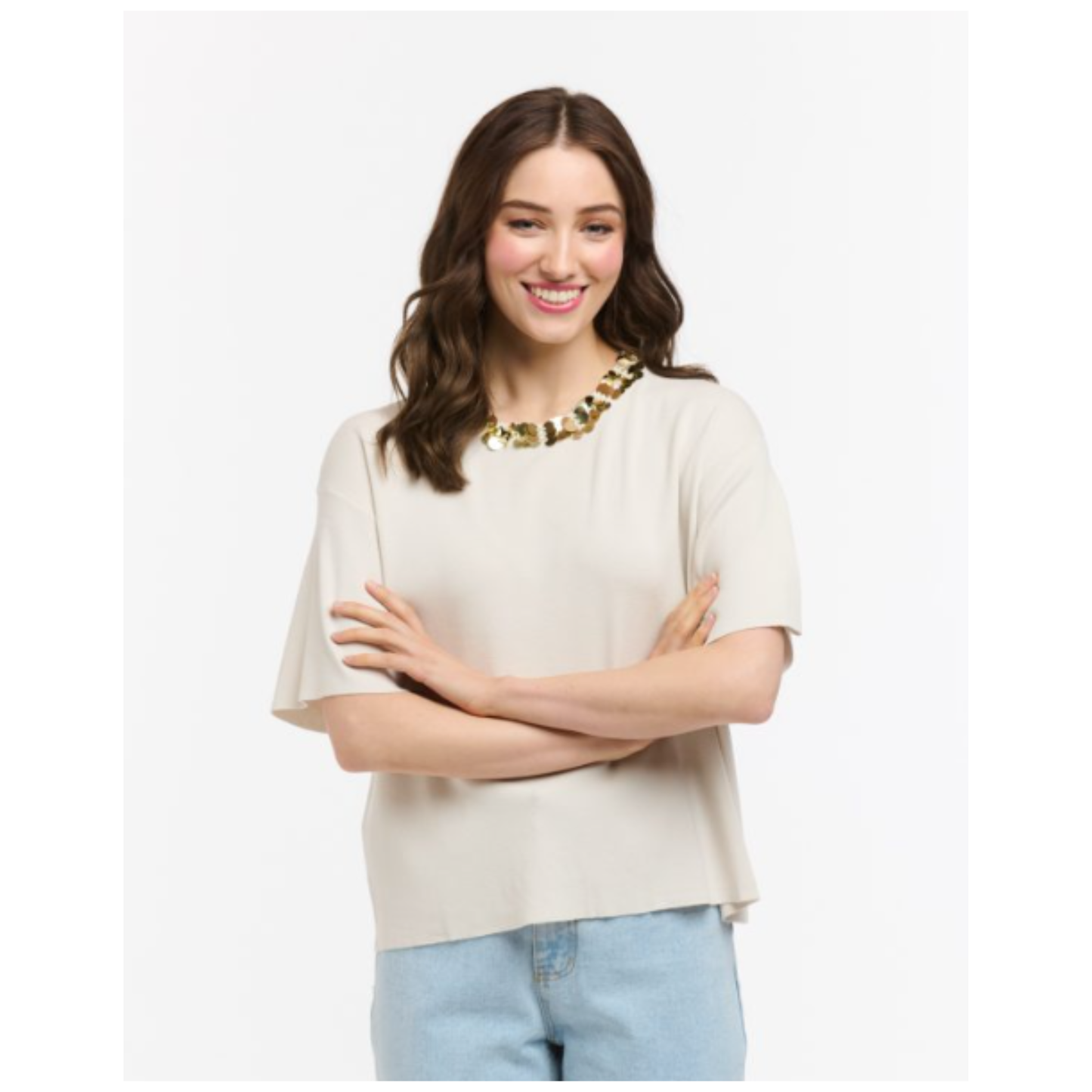 Urban Luxury - Cara Sequin Knit Top | Beige