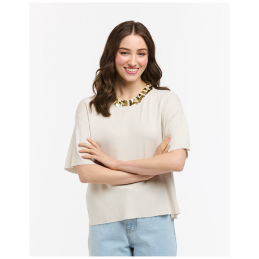 Urban Luxury - Cara Sequin Knit Top | Beige