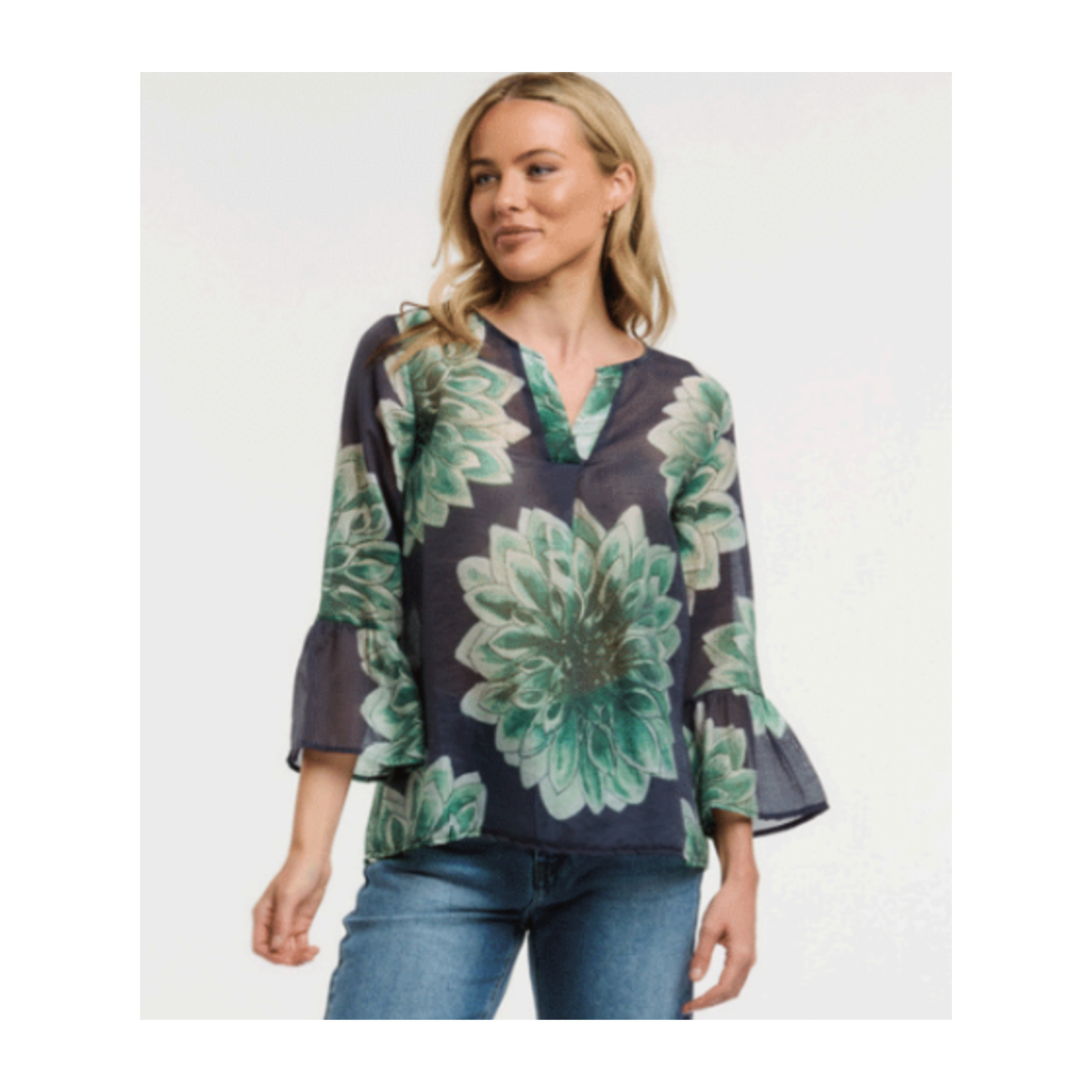 Urban Luxury - Lou Flower Top | Blue/Green