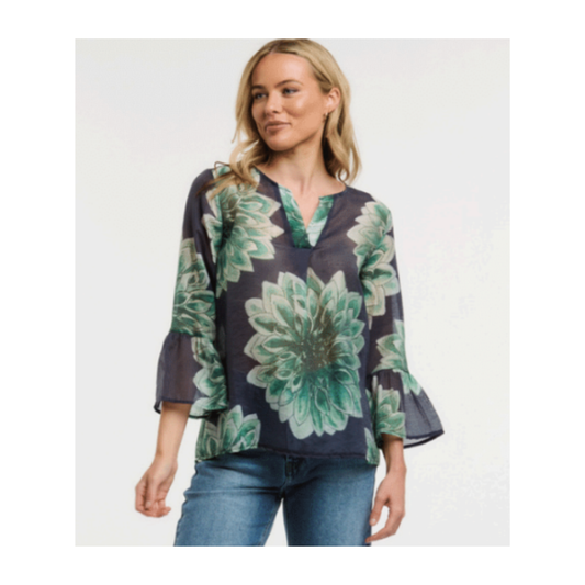 Urban Luxury - Lou Flower Top | Blue/Green