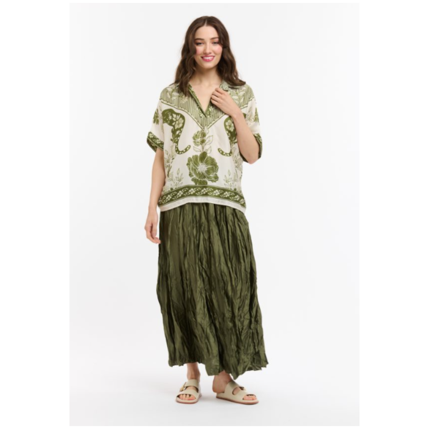 Sofia Crinkle Maxi Skirt | Khaki