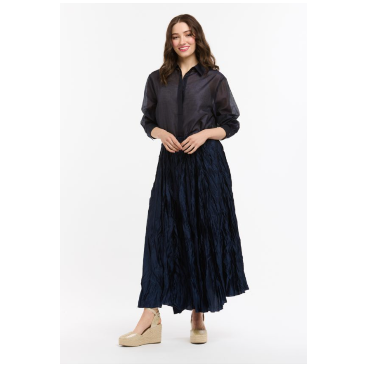 Sofia - Crinkle Maxi Skirt | Navy