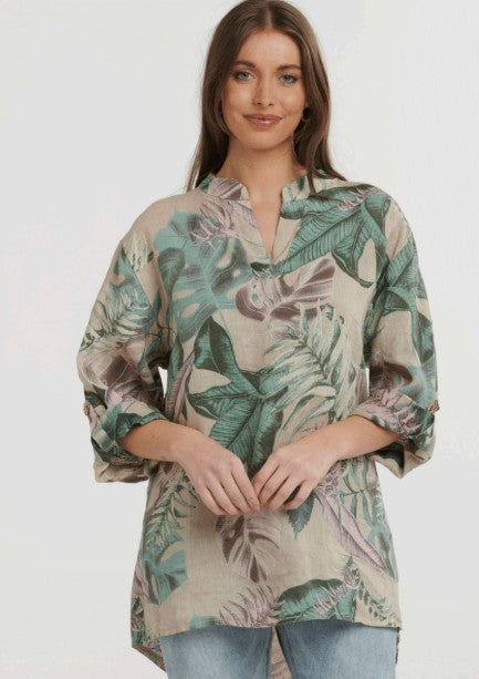 Urban Luxury - Verde Hi Low Floral Top | Beige