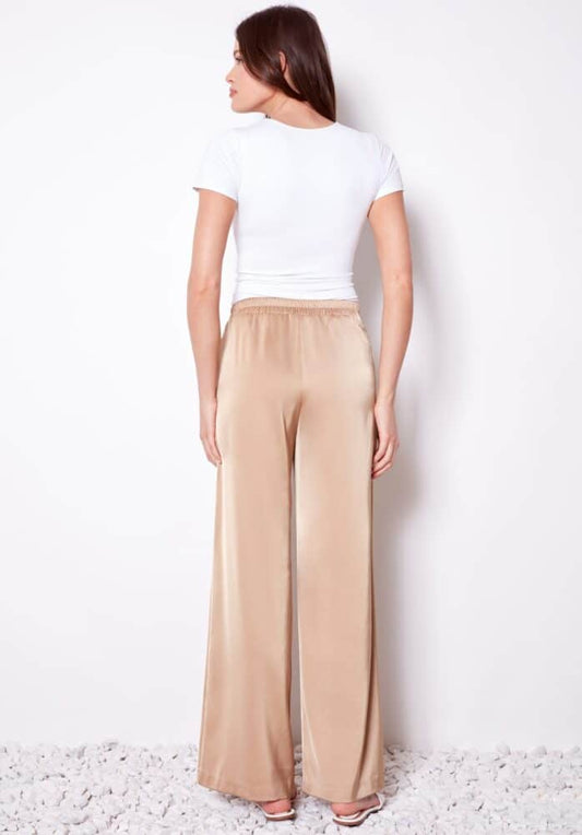 Up- Belize Satin Wide-Leg Pant | Champagne