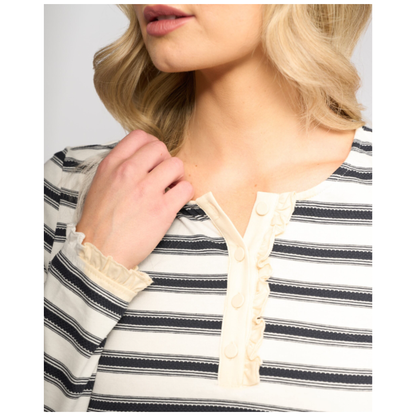 Vassalli - Field Ruffle Trim Top | Oat/Ink