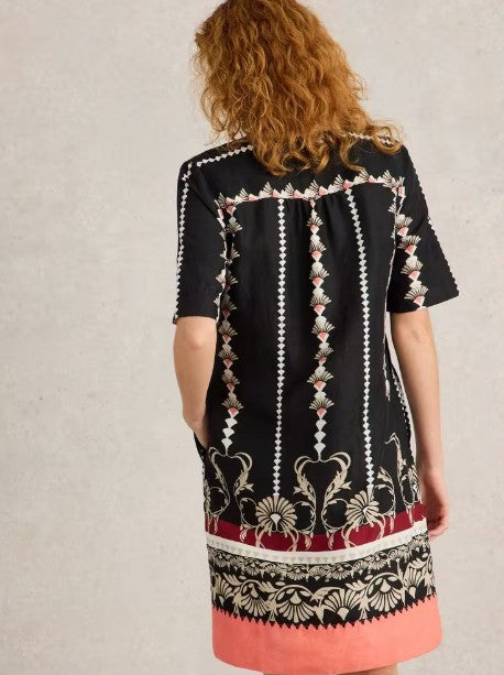 White Stuff - June Linen Dress | Black Print