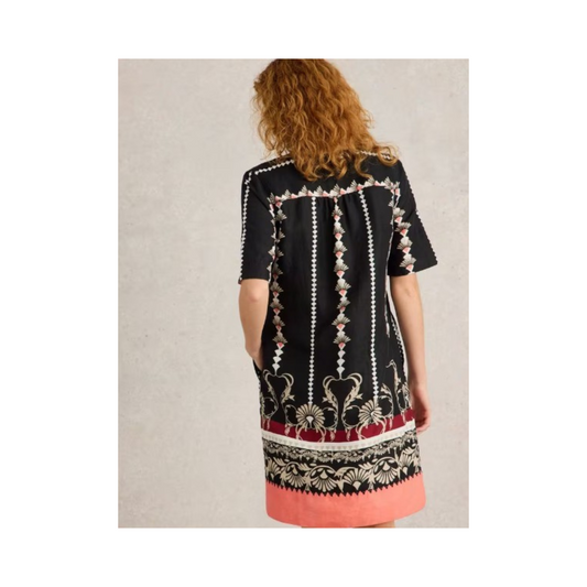 White Stuff - June Linen Dress | Black Print