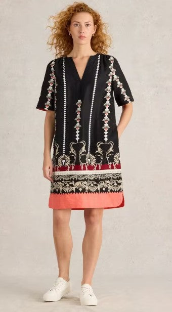 White Stuff - June Linen Dress | Black Print