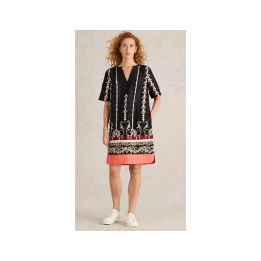 White Stuff - June Linen Dress | Black Print