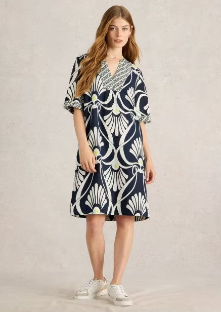 White Stuff - Ash Linen Dress | Navy Print