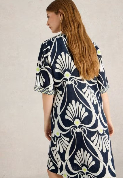 White Stuff - Ash Linen Dress | Navy Print