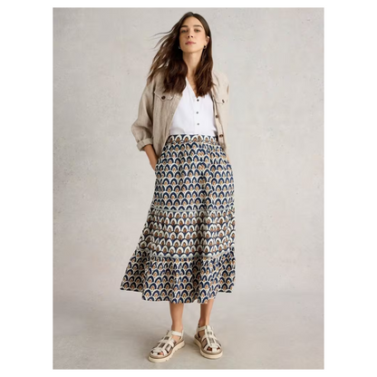 White Stuff - Ariel Midi Skirt | Navy Print
