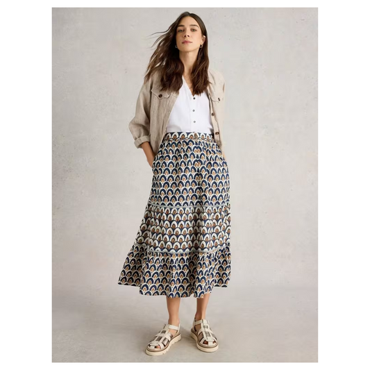 White Stuff - Ariel Midi Skirt | Navy Print