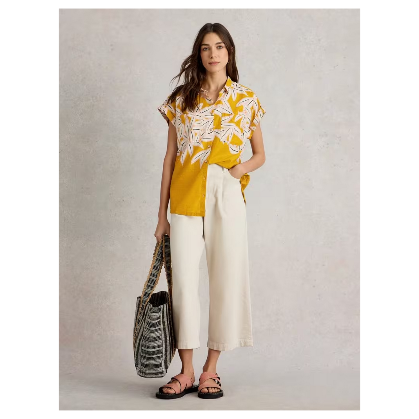 White Stuff - Ellie Organic Cotton Shirt | Chartreuse Print