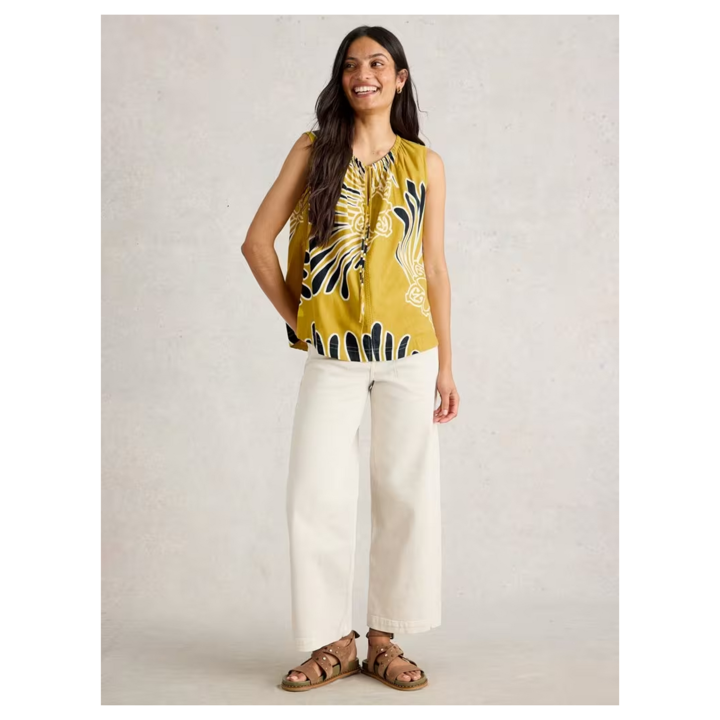 White Stuff - Marley Linen Top | Yellow Print