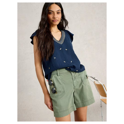 White Stuff - Lucie Embroidered Top | Navy Print