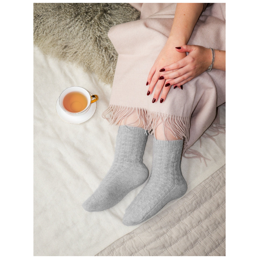 Cashmere Cable Knit Bed Socks | Grey