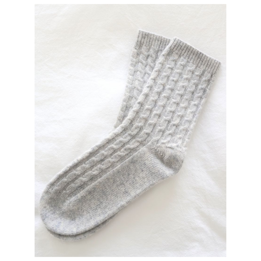 Cashmere Cable Knit Bed Socks | Grey