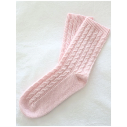 Cashmere Cable Knit Bed Socks | Pink | 100% Cashmere