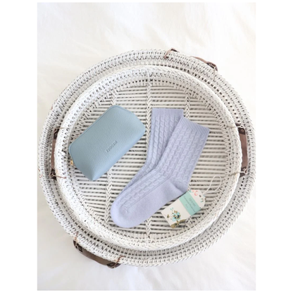 Cashmere Cable Knit Bed Socks | Blue | 100% Cashmere
