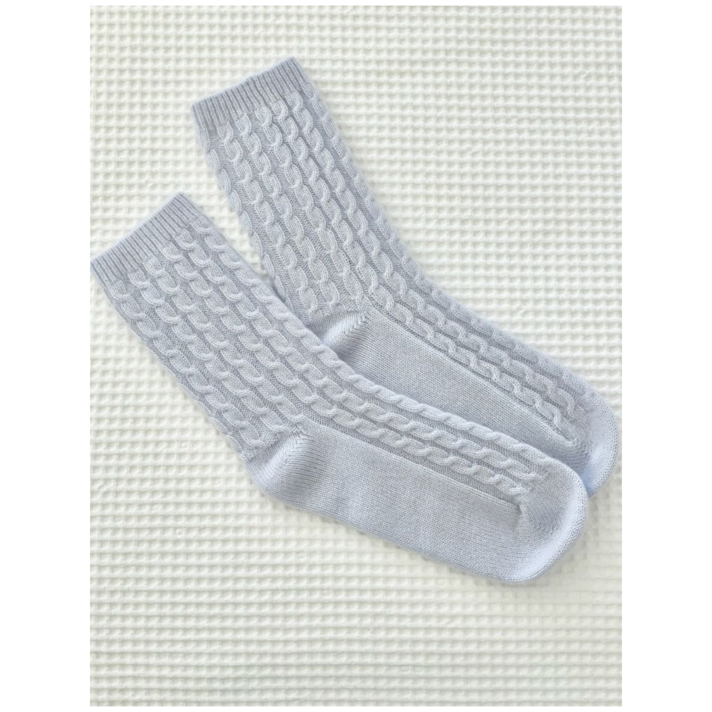 Cashmere Cable Knit Bed Socks | Blue | 100% Cashmere