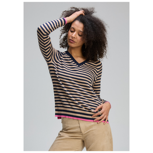 Zaket & Plover - Zest Striped Sweater | Dark Denim | Cotton/Cashmere ZP8142