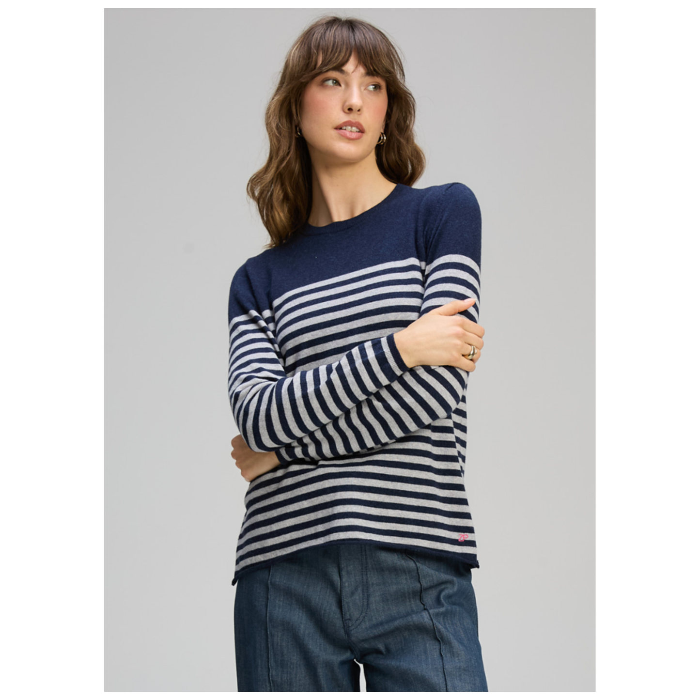 Zaket & Plover - Zeal Striped Sweater | Dark Denim | Cotton/Cashmere ZP8143