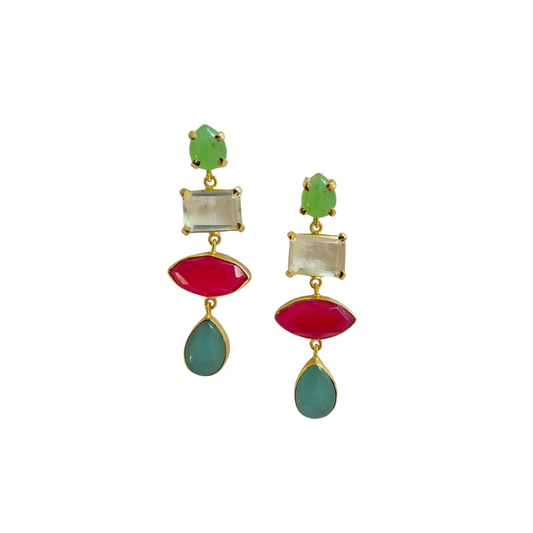 Jewellery - Statement Gem Drop Agate & Quartz Earring | 4005