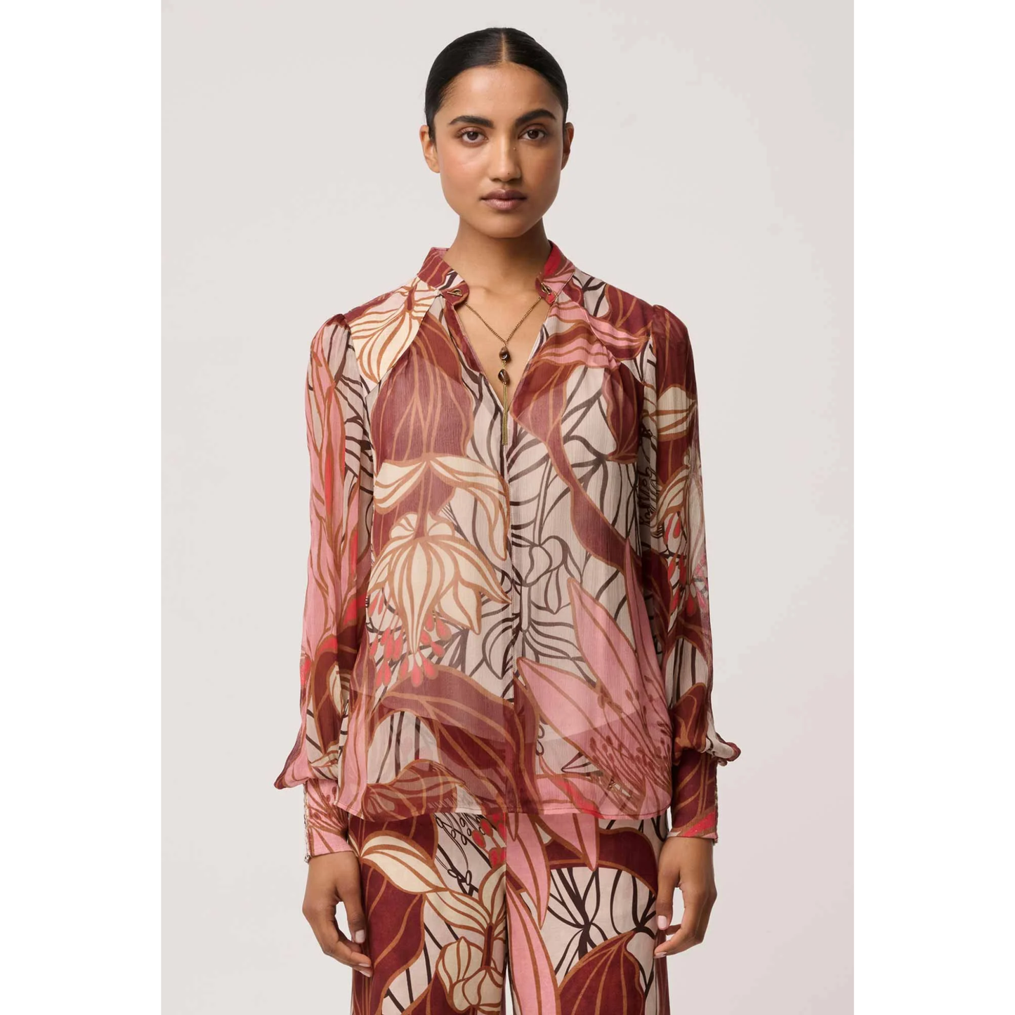 Once Was - Freya Sheer Blouse with Embellished Neck Detail | Cathedral Botanic