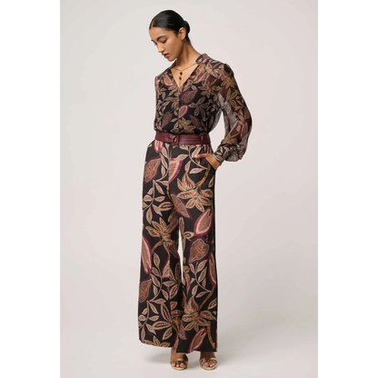 Once Was - Freya Sheer Blouse with Embellished Neck Detail | Dark Tropique