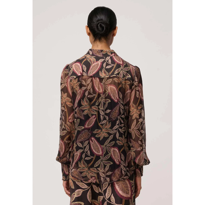 Once Was - Freya Sheer Blouse with Embellished Neck Detail | Dark Tropique