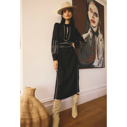 Once Was - Edith Embroidered Midi Dress | Black