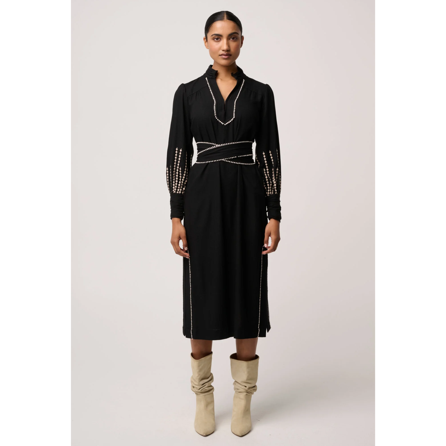 Once Was - Edith Embroidered Midi Dress | Black