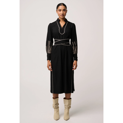 Once Was - Edith Embroidered Midi Dress | Black